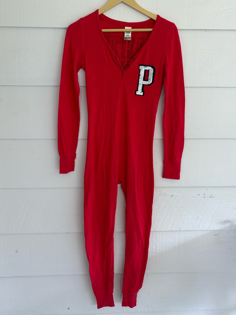 PINK Victoria’s Secret Red Party Party Party Sequin Pajama Onesie Small